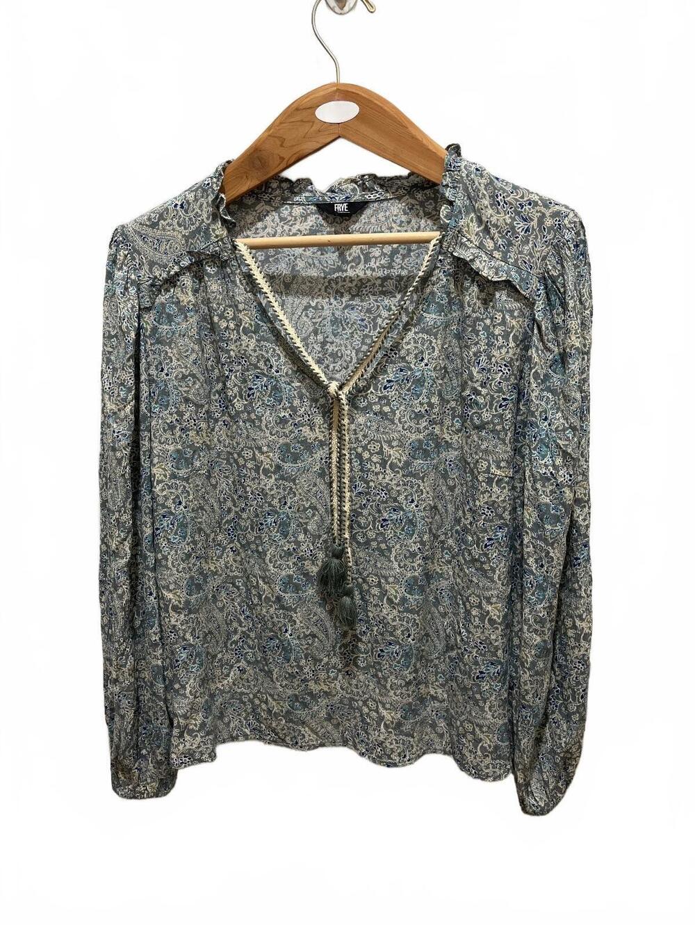 FRYE Women's Large Rayon Blouse with Tassel Tie